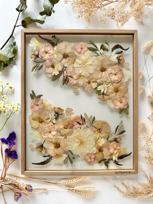 Format A2 - 40x50 cm - Conservation bouquet de mariage entre deux verres