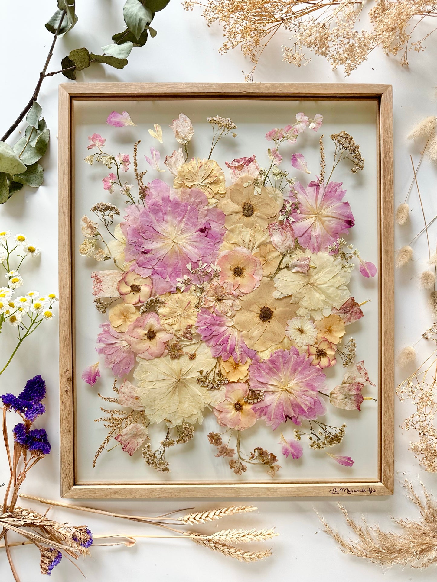 Format A2 - 40x50 cm - Conservation bouquet de mariage entre deux verres