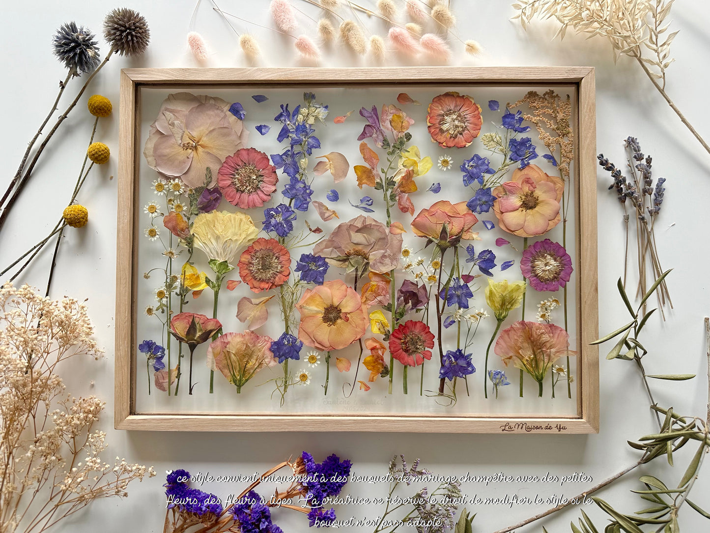 Format A3 - 30x40 cm - Conservation bouquet de mariage entre deux verres