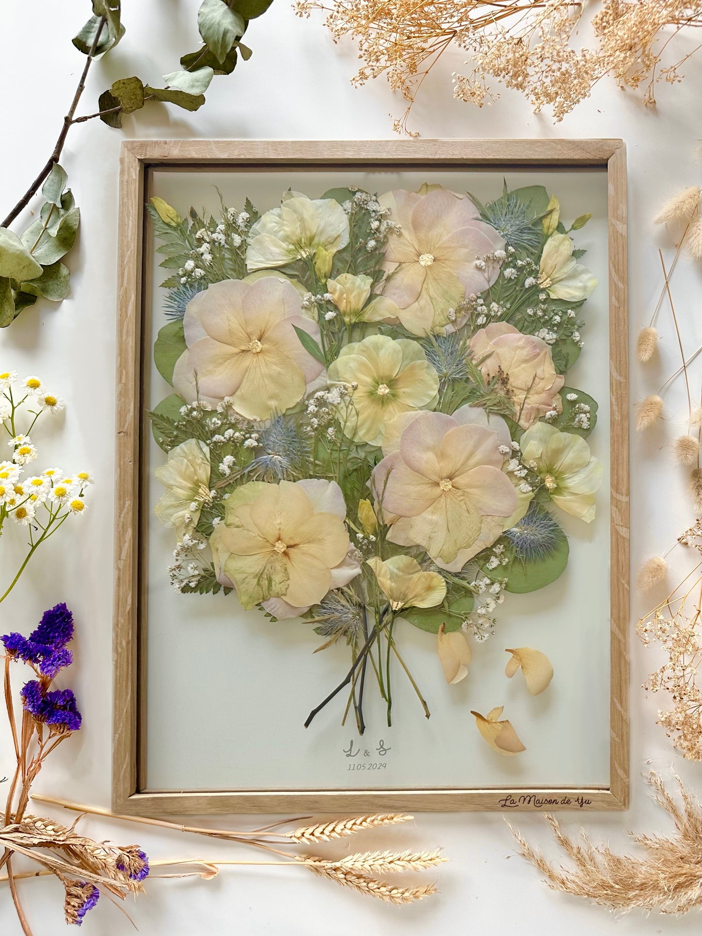 Format A3 - 30x40 cm - Conservation bouquet de mariage entre deux verres