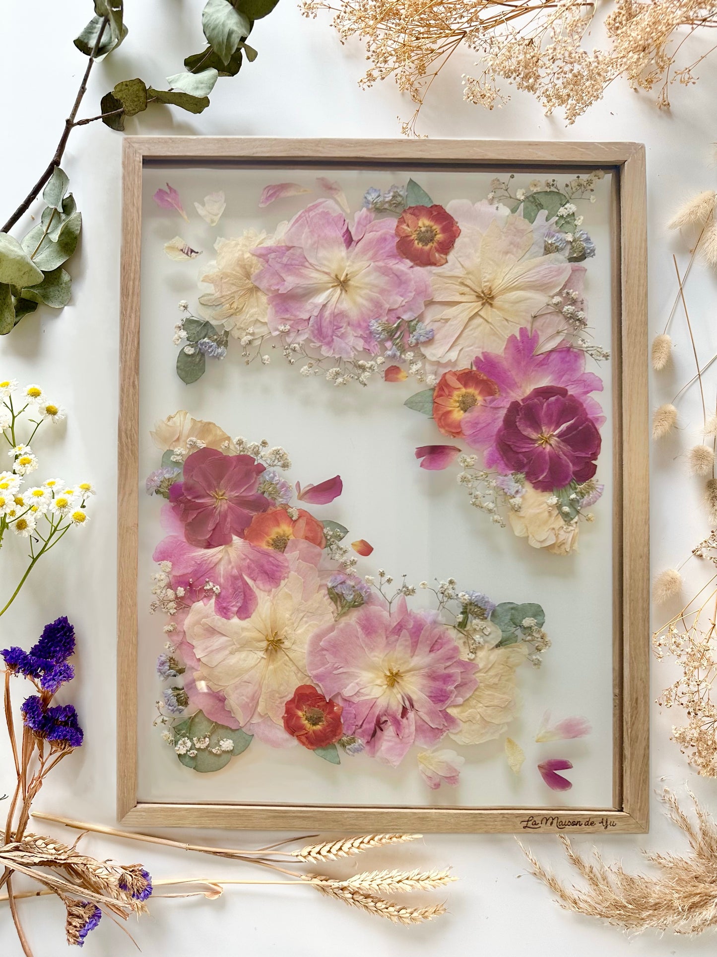 Format A3 - 30x40 cm - Conservation bouquet de mariage entre deux verres