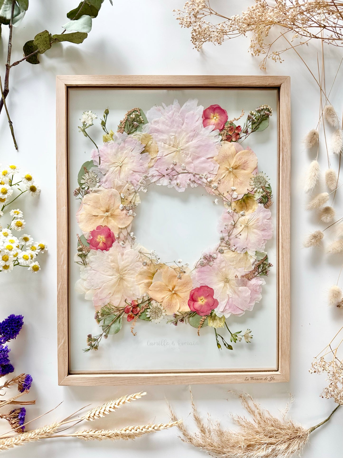 Format A3 - 30x40 cm - Conservation bouquet de mariage entre deux verres