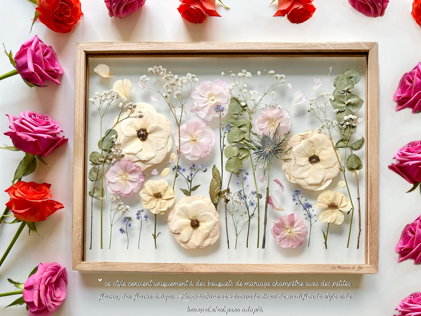 Format A3 - 30x40 cm - Conservation bouquet de mariage entre deux verres