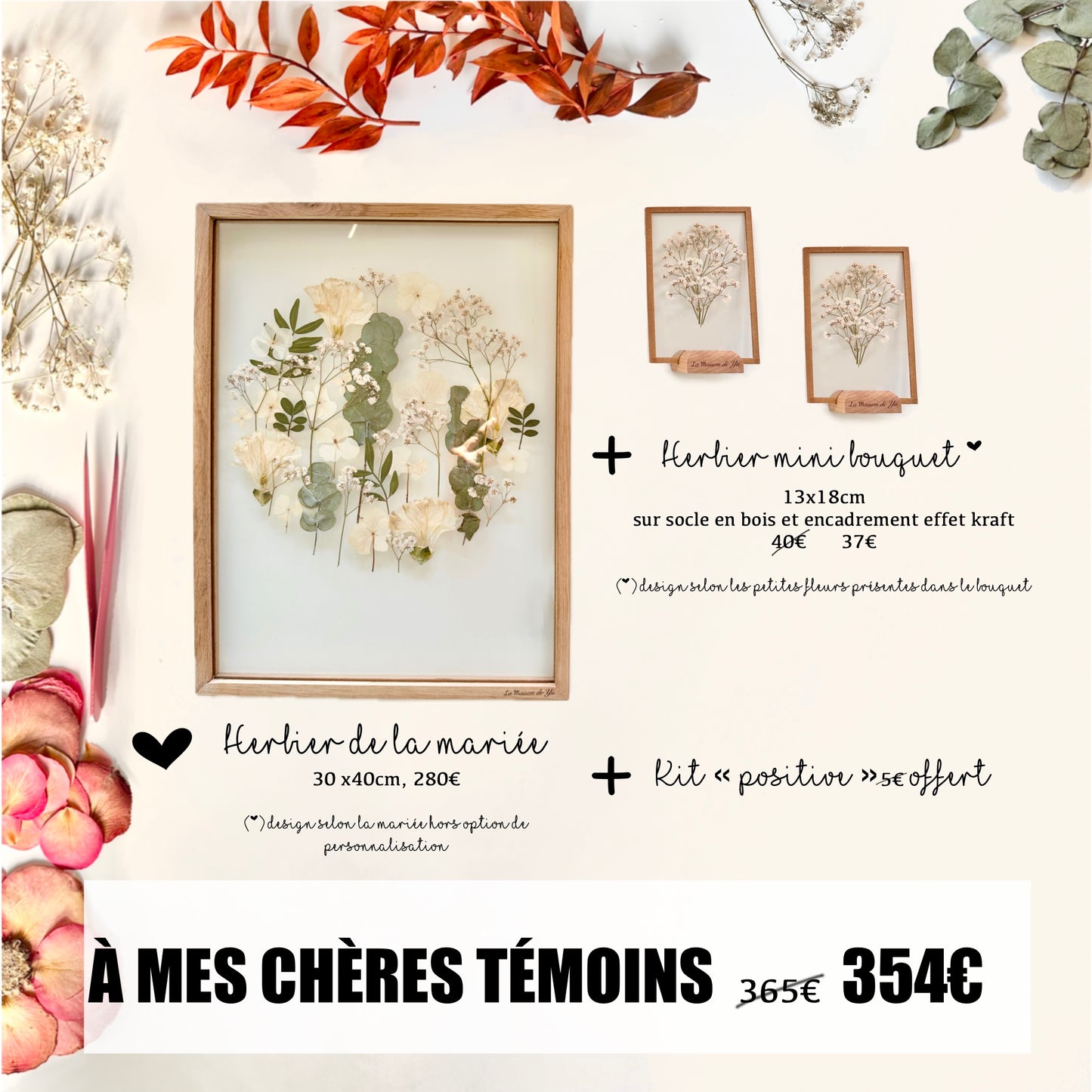 Herbier mariée 30x40cm + à mes chères témoins