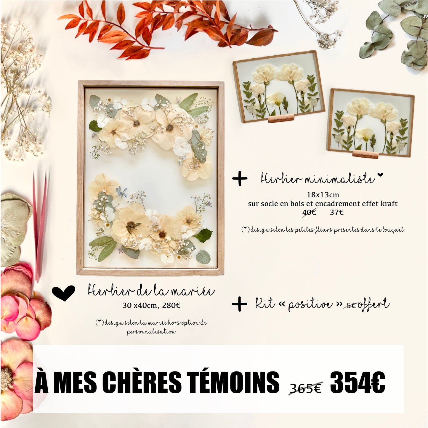 Herbier mariée 30x40cm + à mes chères témoins