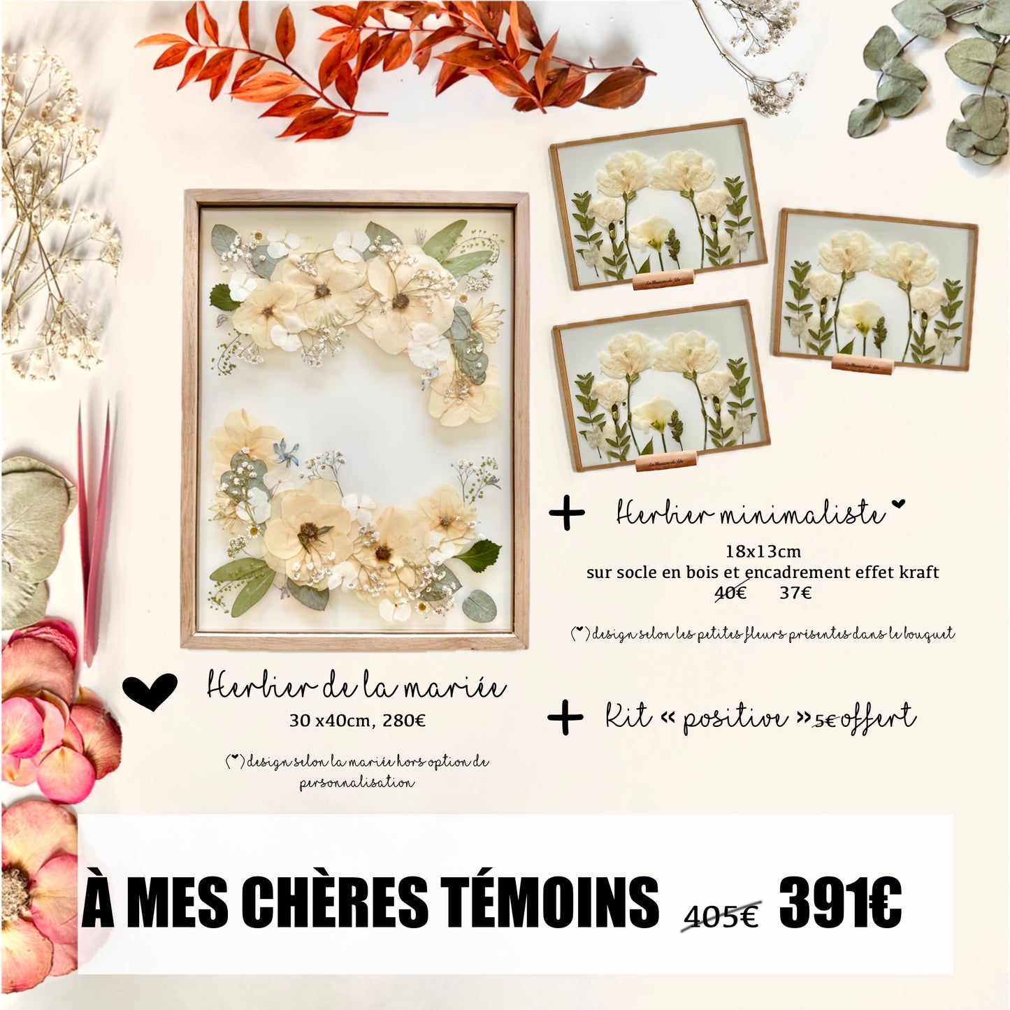 Herbier mariée 30x40cm + à mes chères témoins