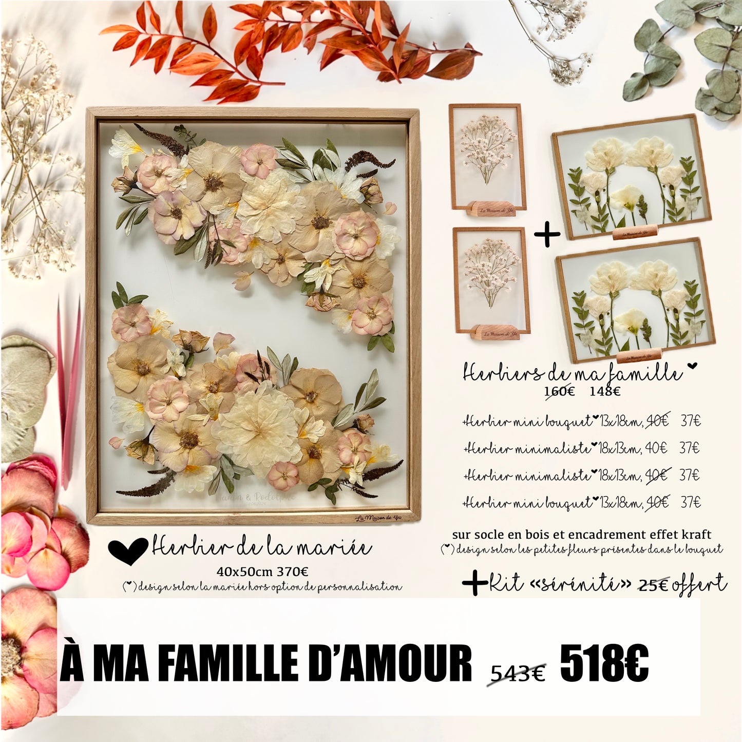 WEDDING HERBARIUM AND DECORATION AS A GIFT for witnesses and family - Bride's herbarium 30x40cm