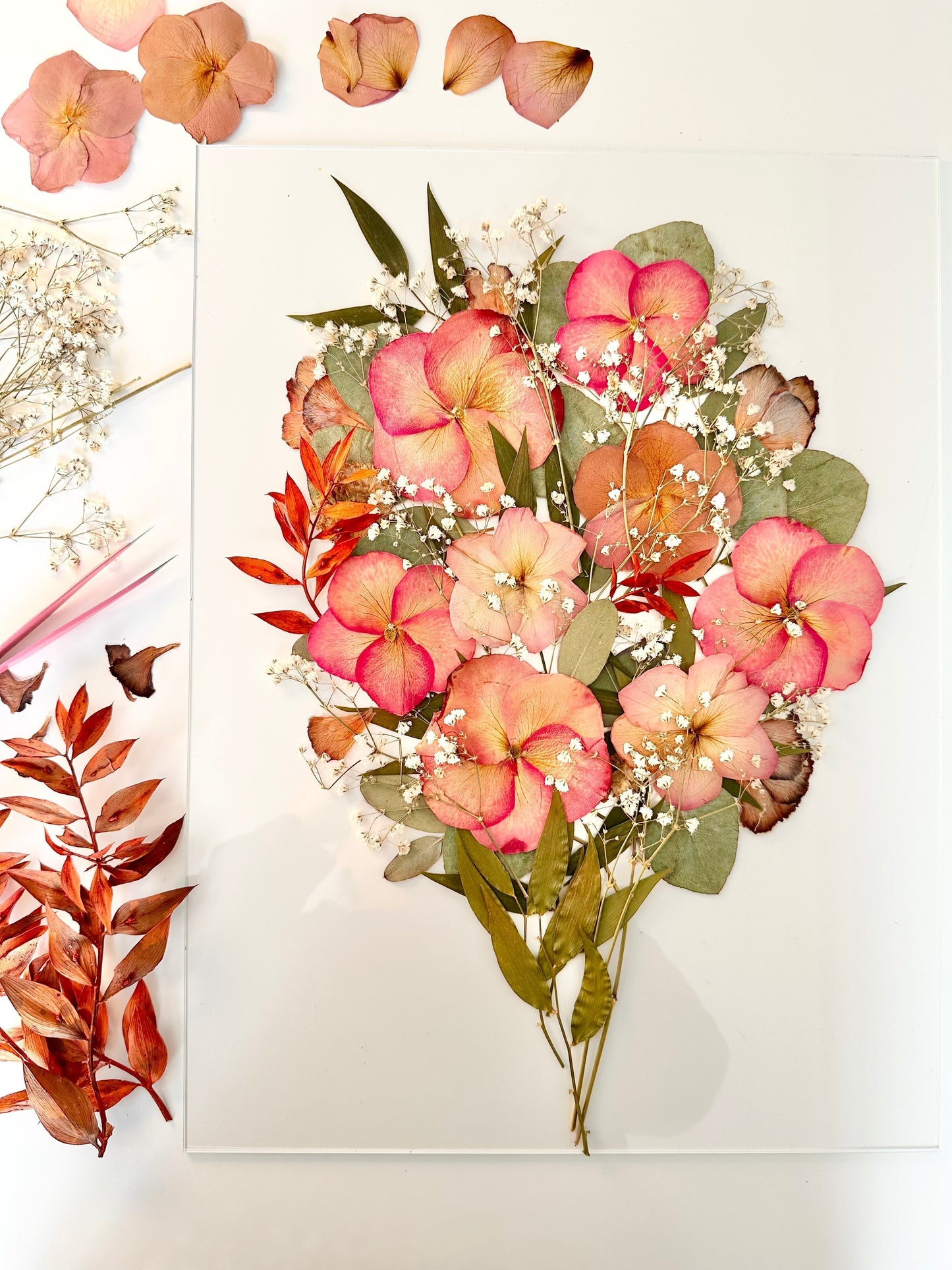 FLEURS FRAÎCHES/SECHEES - 40x50 cm - Conservation bouquet de mariage entre deux verres