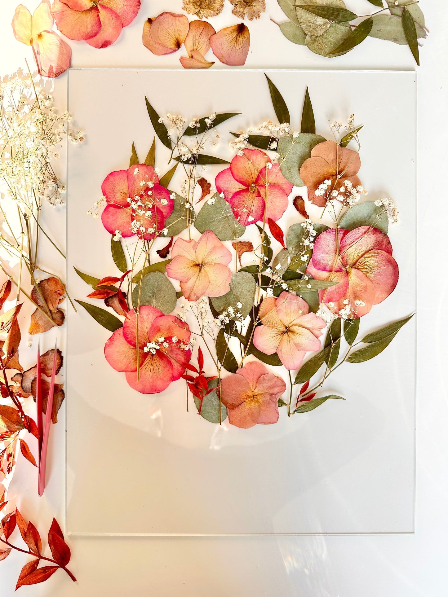 FLEURS FRAÎCHES/SECHEES - 40x50 cm - Conservation bouquet de mariage entre deux verres