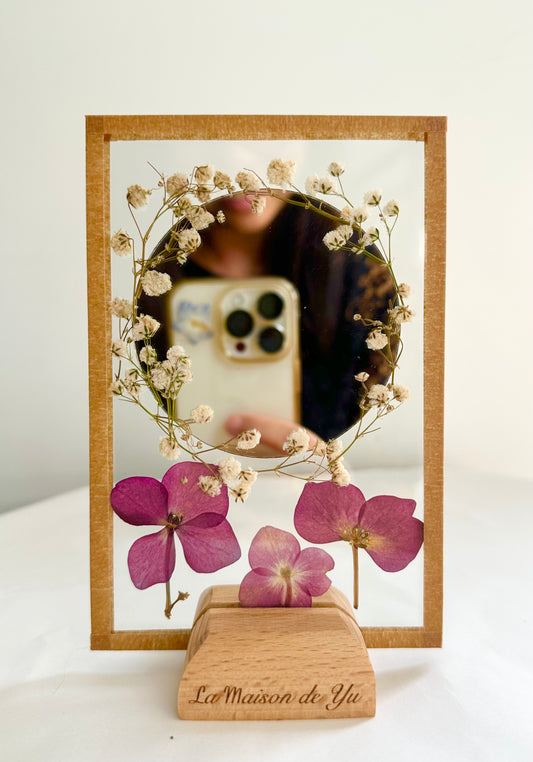Miroir Fleuri - herbier rose - 10x15 cm