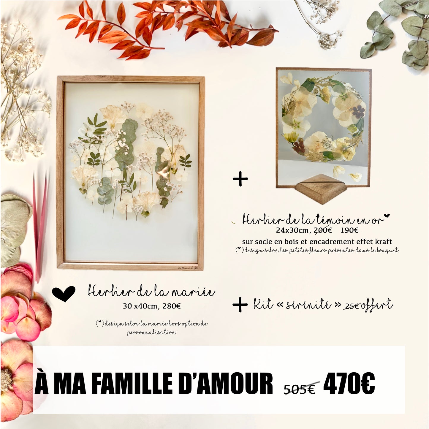 WEDDING HERBARIUM AND DECORATION AS A GIFT for witnesses and family - Bride's herbarium 30x40cm