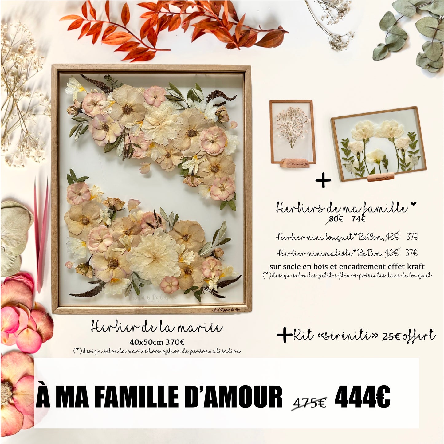 WEDDING HERBARIUM AND DECORATION AS A GIFT for witnesses and family - Bride's herbarium 30x40cm