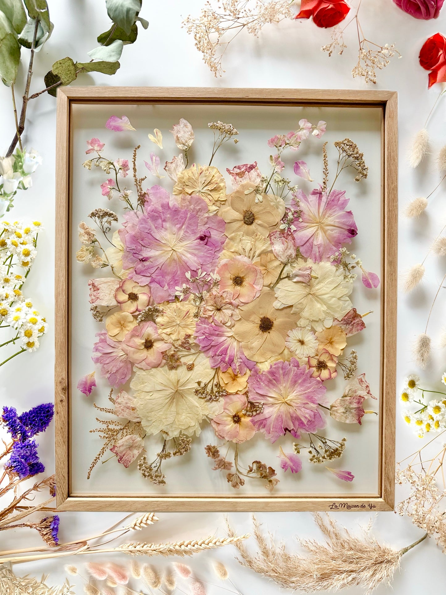 FRESH/DRIED FLOWERS - 40x50 cm - Preserving wedding bouquet between two glasses 