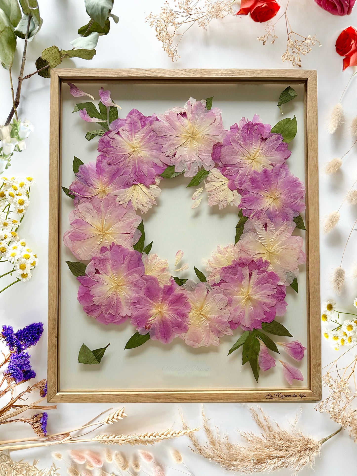 FRESH/DRIED FLOWERS - 40x50 cm - Preserving wedding bouquet between two glasses 
