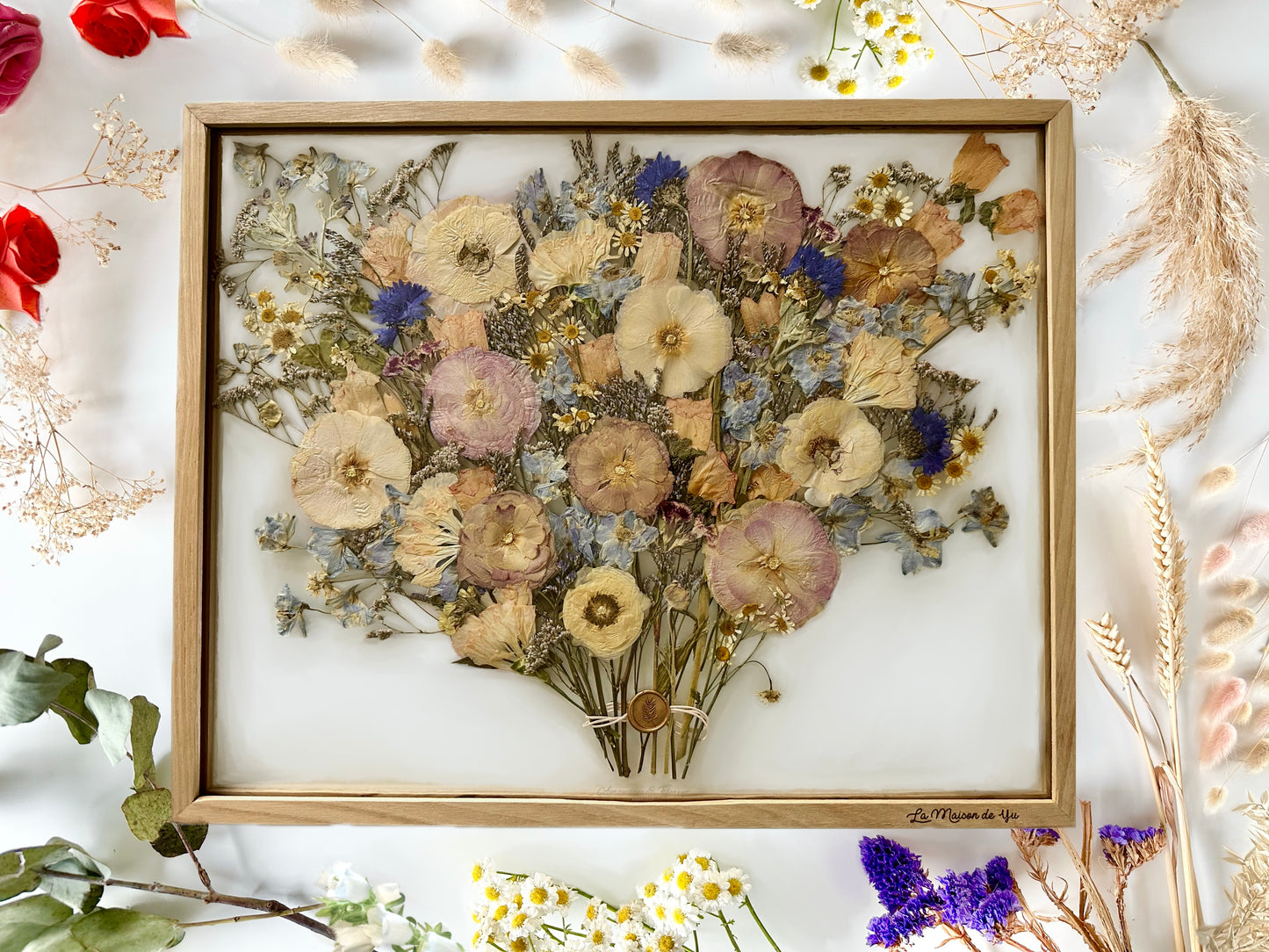 FRESH/DRIED FLOWERS - 40x50 cm - Preserving wedding bouquet between two glasses 