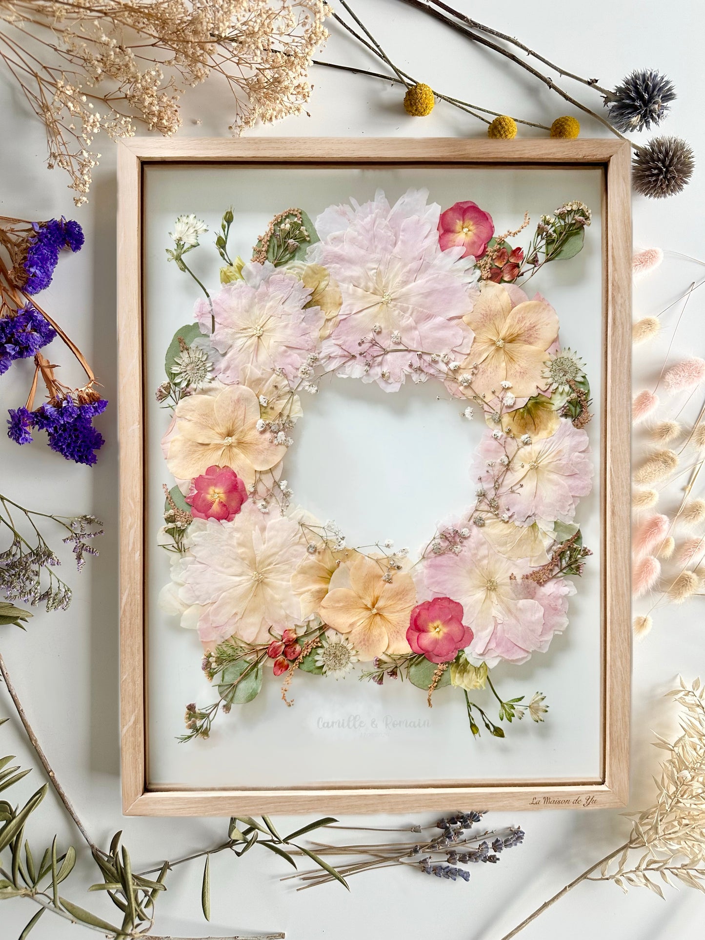FRESH FLOWERS - 30x40 cm - Preserving wedding bouquet between two glasses 
